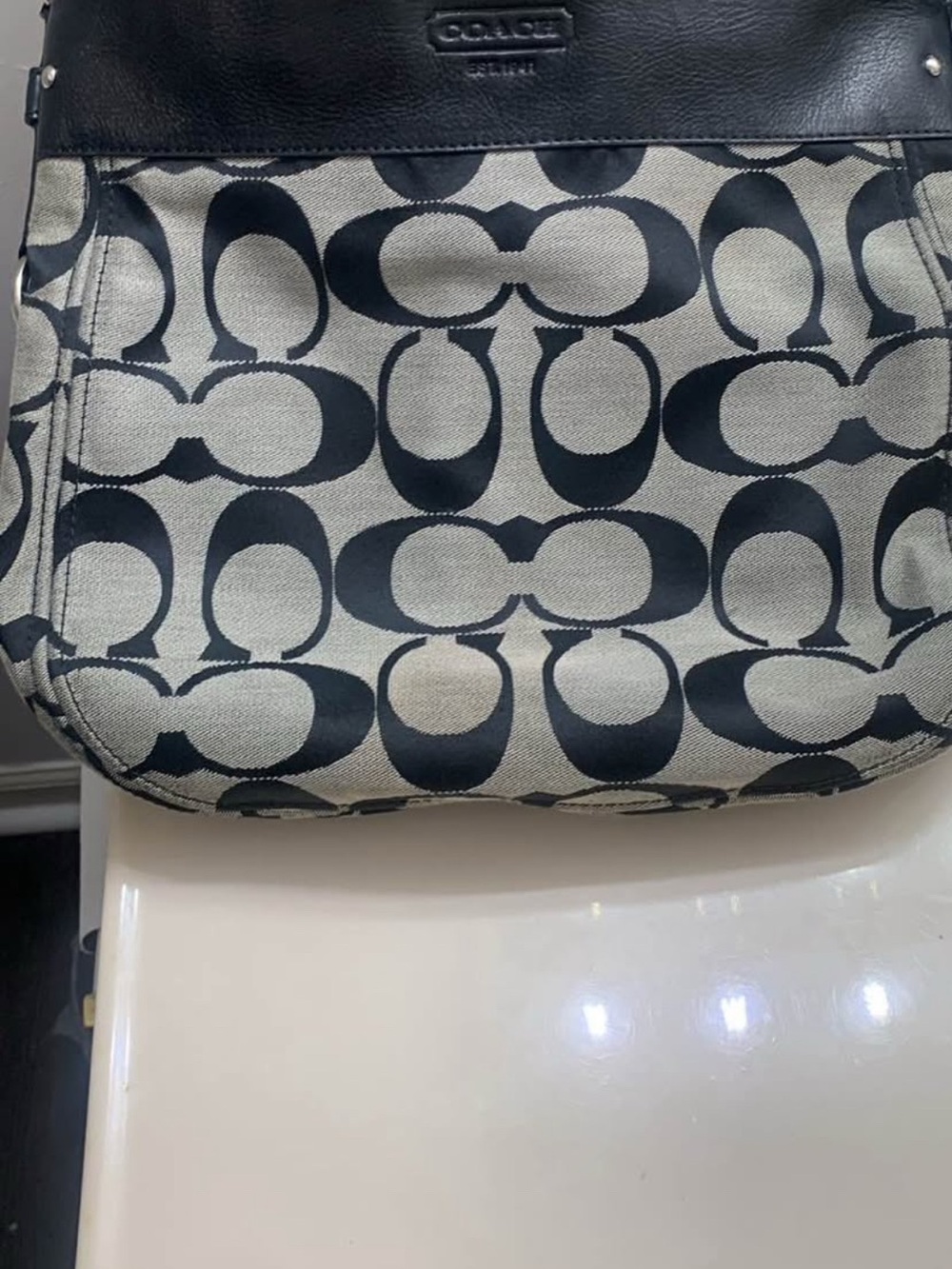 Coach Black & Cream Signature Canvas Shoulder Bag